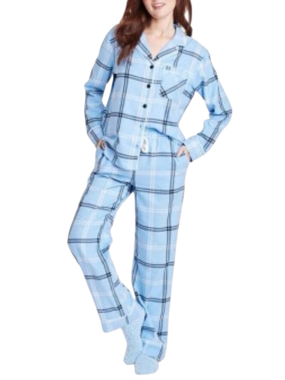 WONDERSHOP Light Blue Plaid Pajama Set - Soft Cozy Sleepwear Size L -- SO CUTE!